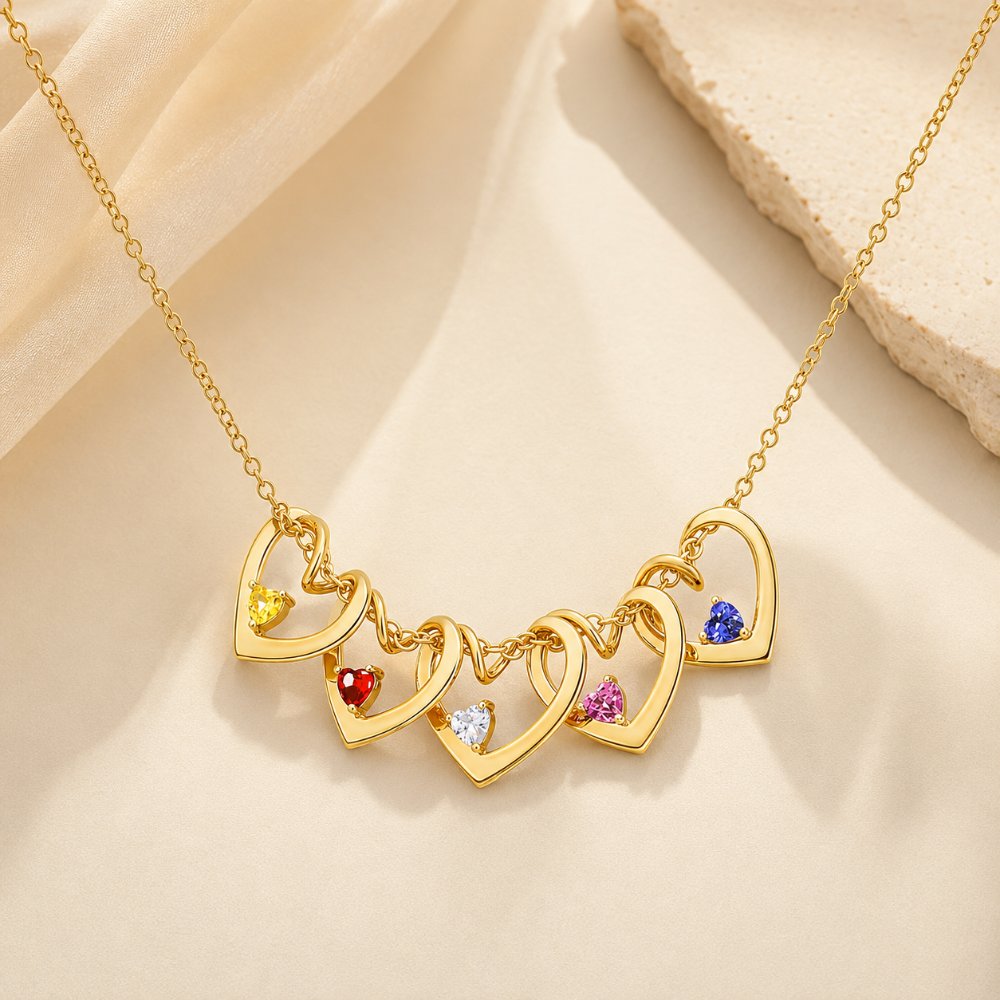 Personalized Heart Birthstone Charm Necklace