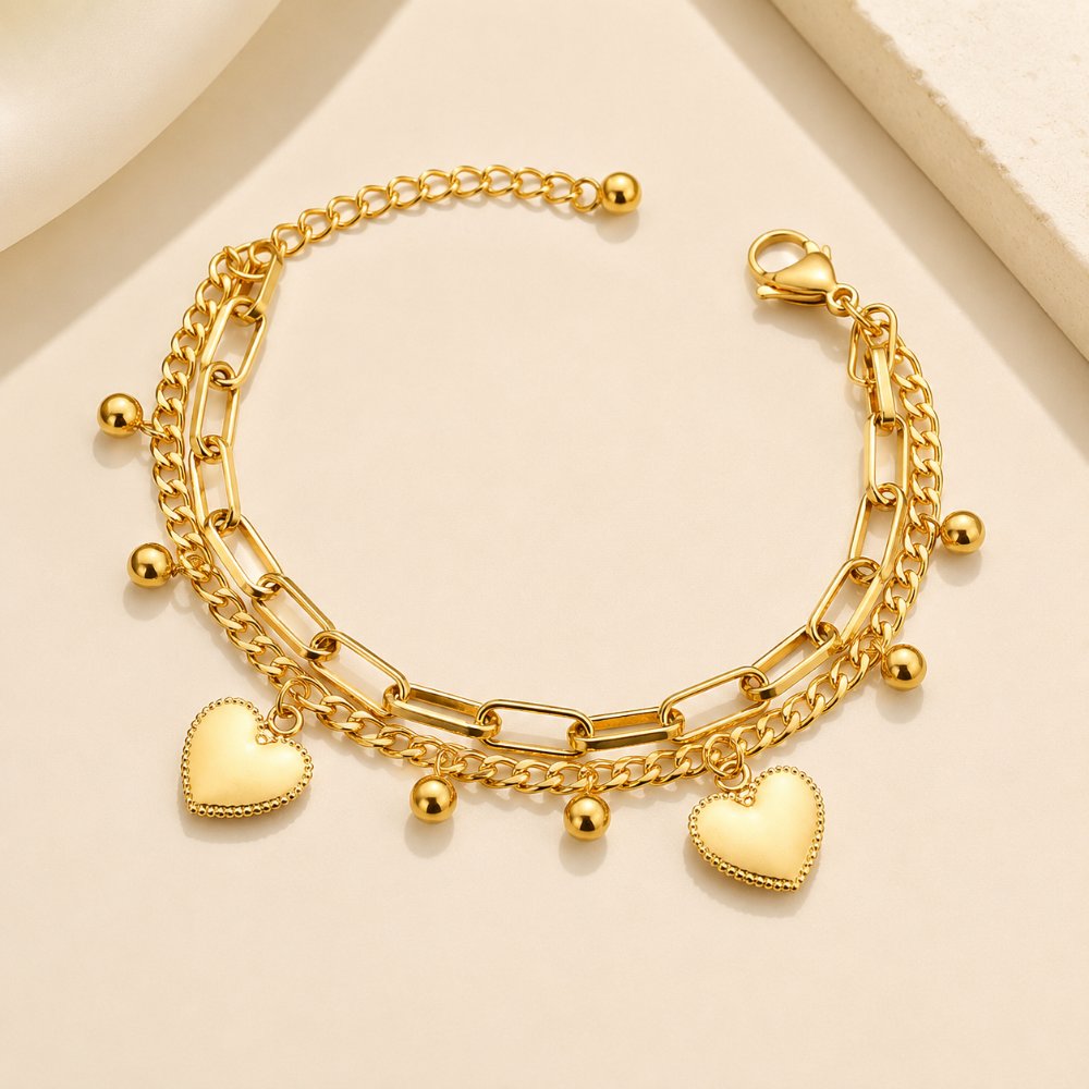 Titanium Steel Double-Layer Heart Charm Bracelet