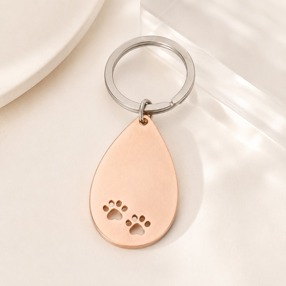 Stainless Steel Paw Print Keychain