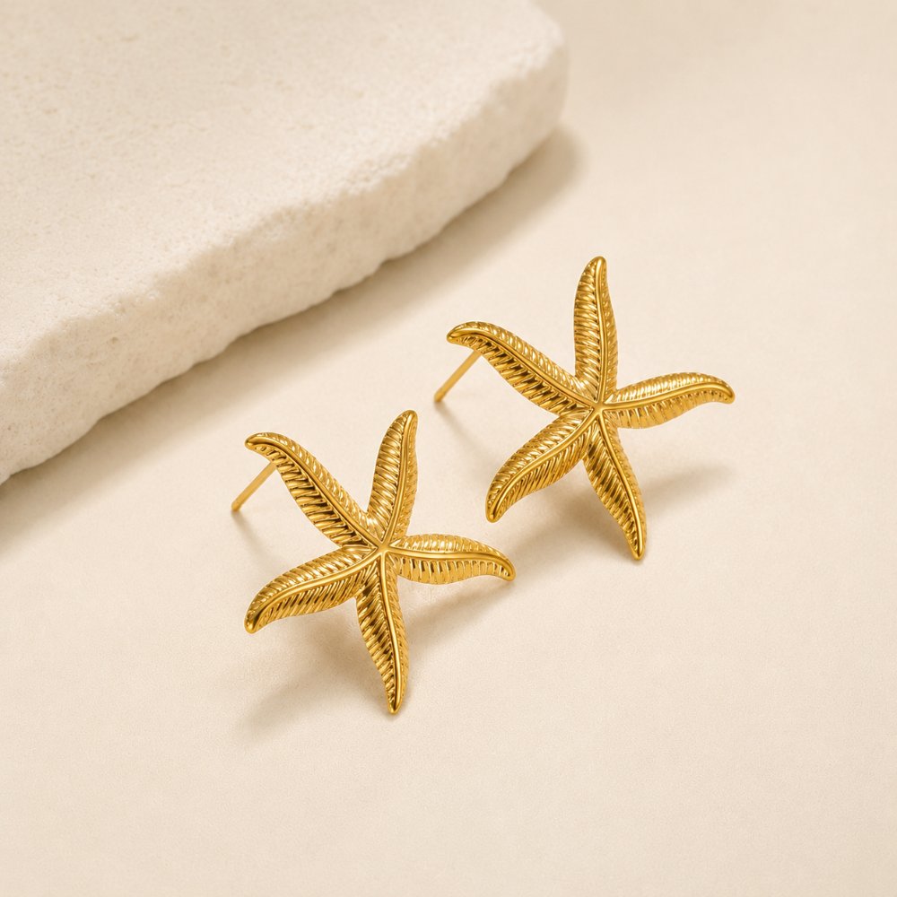 Gold Tone Starfish Stud Earrings