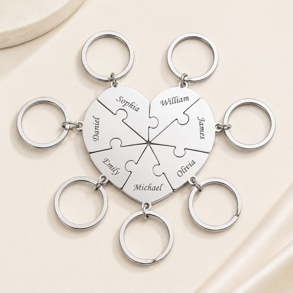Engraved Heart Puzzle Keychain