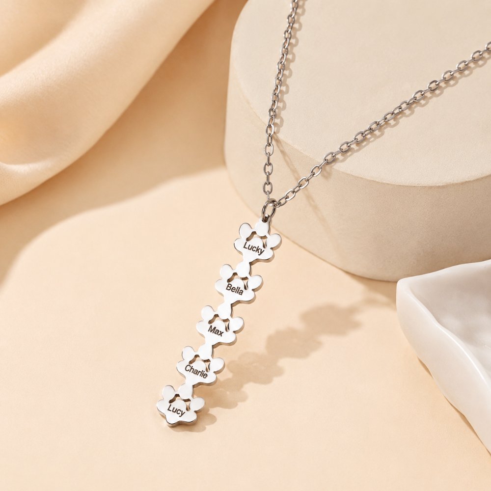 Personalized Stainless Steel Paw Print Necklace