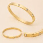 Stainless Steel Bangle Bracelet Stainless Steel Stone Accent Hinged Bangle