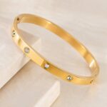 Stainless Steel Bangle Bracelet Stainless Steel Stone Accent Hinged Bangle