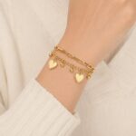 Stainless Steel Chain Bracelet Titanium Steel Double-Layer Heart Charm Bracelet