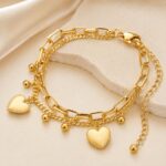 Stainless Steel Chain Bracelet Titanium Steel Double-Layer Heart Charm Bracelet