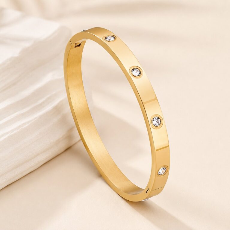 Stainless Steel Bangle Bracelet Stainless Steel Stone Accent Hinged Bangle