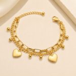 Stainless Steel Chain Bracelet Titanium Steel Double-Layer Heart Charm Bracelet