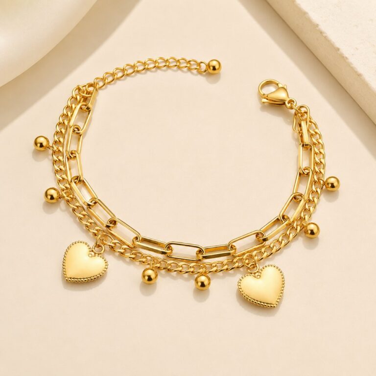 Titanium Steel Double-Layer Heart Charm Bracelet