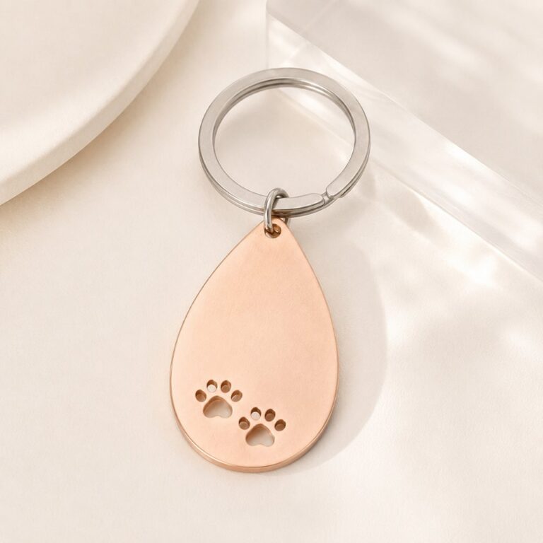 Stainless Steel Paw Print Keychain