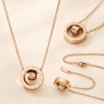 Stainless Steel Necklace Pendant Stainless Steel Roman Numeral Double Ring Necklace