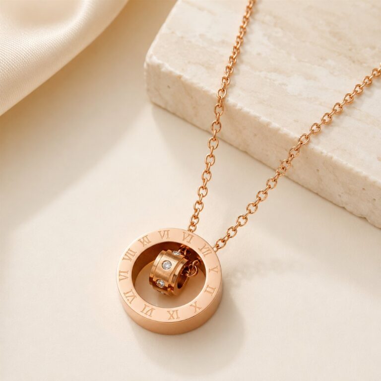 Stainless Steel Necklace Pendant Stainless Steel Roman Numeral Double Ring Necklace