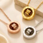 Stainless Steel Necklace Pendant Stainless Steel Roman Numeral Double Ring Necklace