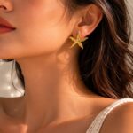 Stainless Steel Earrings Gold Tone Starfish Stud Earrings
