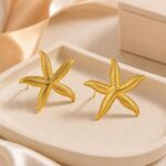 Stainless Steel Earrings Gold Tone Starfish Stud Earrings