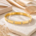 Stainless Steel Bangle Bracelet Stainless Steel Stone Accent Hinged Bangle
