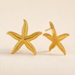 Stainless Steel Earrings Gold Tone Starfish Stud Earrings